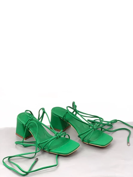 Basskan Yeşil Moys İpli Alçak Topuk Sandalet - Resim 2