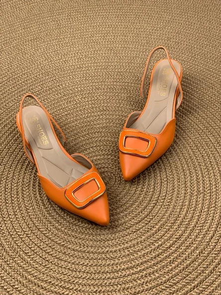 Basskan Kare Turunucu Alçak Topuk Arkası Açık Kare Tokalı Sandalet Terlik - 3