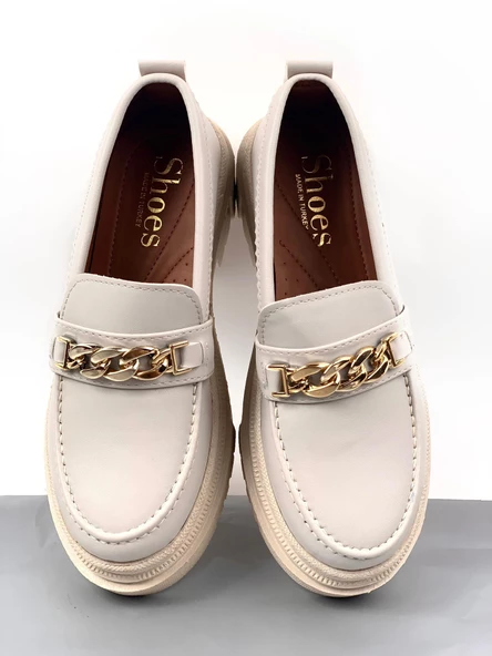 Basskan BEj Moxy Cilt Poli Ortopedik Konfor Taban Zincirli Oxford Makosen Yüksek Taban Ayakkabı - Resim 3