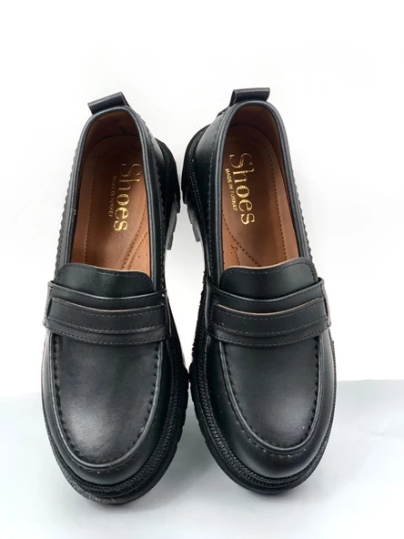 Basskan Siyah Poxy Cilt Poli Ortopedik Konfor Taban Oxford Makosen Yüksek Taban Ayakkabı - Resim 2