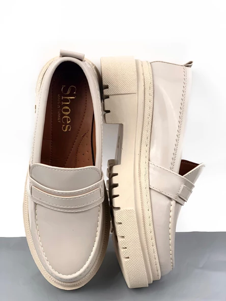 Basskan Bej Roxy Rugan Poli Ortopedik Konfor Taban Oxford Makosen Yüksek Taban Ayakkabı - Resim 3