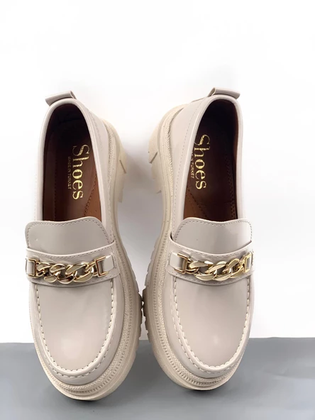 Basskan Bej Doxy Rugan Poli Ortopedik Konfor Taban Zincirli Oxford Makosen Yüksek Taban Ayakkabı - Resim 2