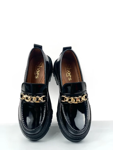 Basskan Sİyah Doxy Rugan Poli Ortopedik Konfor Taban Zincirli Oxford - Resim 2