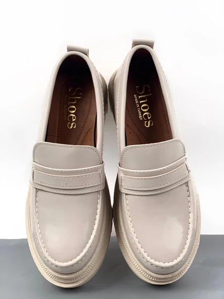 Basskan Bej Roxy Rugan Poli Ortopedik Konfor Taban Oxford Makosen Yüksek Taban Ayakkabı - Resim 2