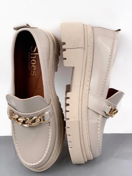 Basskan Bej Doxy Rugan Poli Ortopedik Konfor Taban Zincirli Oxford Makosen Yüksek Taban Ayakkabı - Resim 3