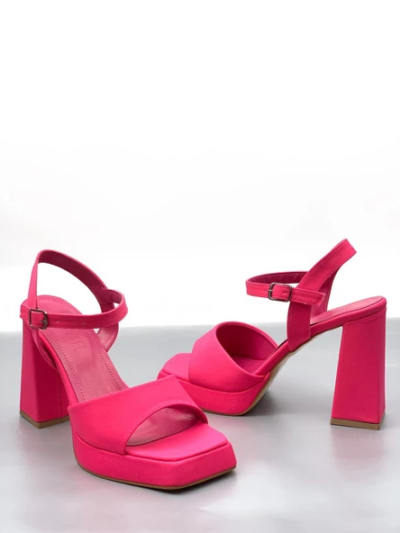 Basskan Yors Fuşya Tek Bank Bilekten Bağlama Yüksek Topuk Platdorm Saten Ayakkabı - 2