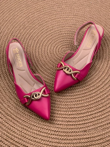 Basskan Bere Fuşya Tokalı Sivri Burun Sandalet Terlik Alçak Topuk - Resim 3