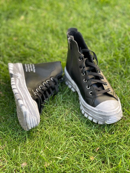 BASSKAN KADIN YENİ SİYAH BAĞCIKLI FERMUARLI GÜNLÜK YÜRÜYÜŞ SNEAKER SPOR AYAKKABI - 2