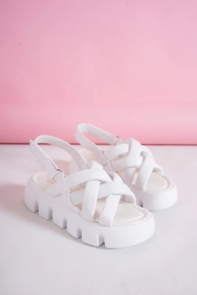BASSKAN KADIN PENN BEYAZ YÜKSEK TABAN BİYELİ SANDALET - Resim 2