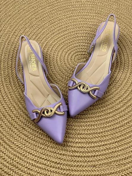 Basskan Bere Lila Tokalı Sivri Burun Sandalet Terlik Alçak Topuk - Resim 2