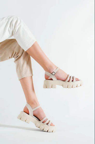 BASSKAN BAYAN BEJ YÜKSEK TABAN NİLEKTEN BAĞLAMA BİYELİ TERLİKSANDALET PRD04 - Resim 2