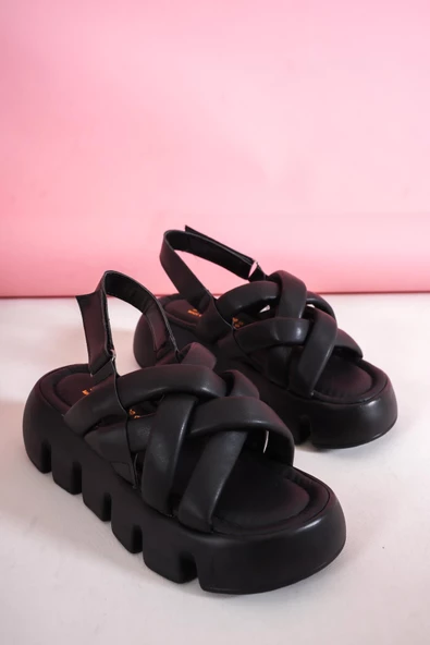 Basskan PENN SİYAH YÜKSEK TABAN BİYELİ SANDALET ürün görseli 1