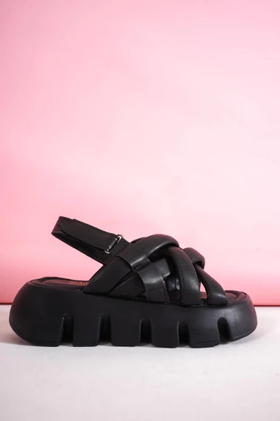 Basskan PENN SİYAH YÜKSEK TABAN BİYELİ SANDALET - Resim 3