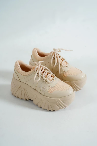 BASSKAN KADIN  ŞANN BEJ YÜKSEK TABAN SNEAKER SPOR AYAKKABI SP150