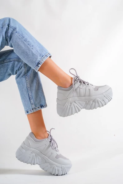 BASSKAN ŞANN GRİ YÜKSEK TABAN SNEAKER SPOR AYAKKABI SP150 - Resim 2