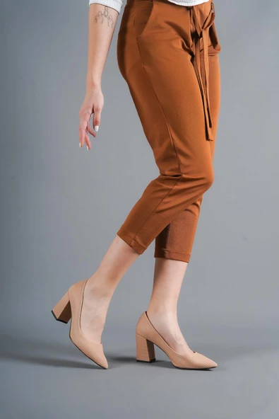 BAYAN NUT MERİ CİLT SİVRİ BURUN STİLETTO AYAKKABI - Resim 3