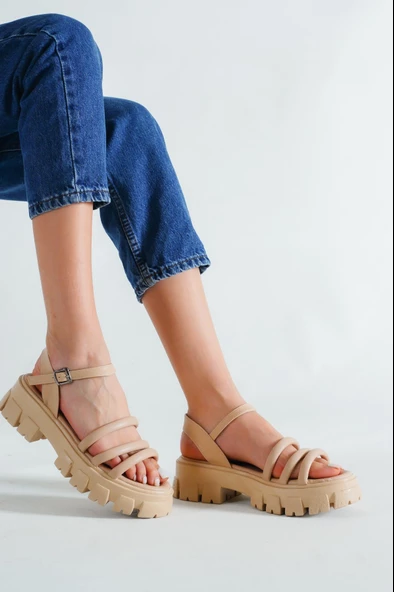 BASSKAN BAYAN NUT YÜKSEK TABAN NİLEKTEN BAĞLAMA BİYELİ TERLİKSANDALET PRD04 - Resim 2