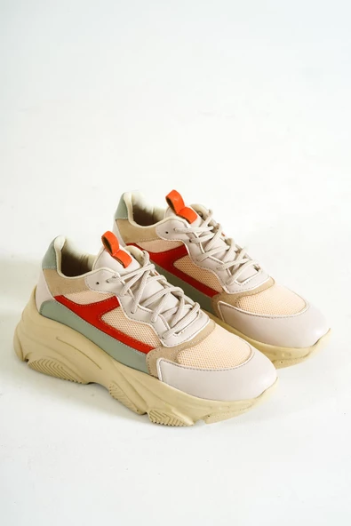 BASSKAN BAYAN TEN VİZON RENK DETAYLI BAĞCIKLI SNEAKER GÜNLÜK SPOR AYAKKABI KECSP141