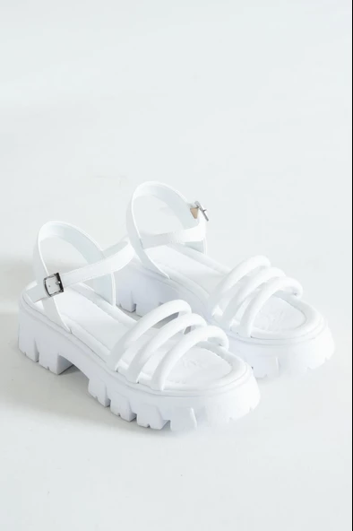 BASSKAN BAYAN BEYAZ YÜKSEK TABAN NİLEKTEN BAĞLAMA BİYELİ TERLİKSANDALET PRD04 ürün görseli 1