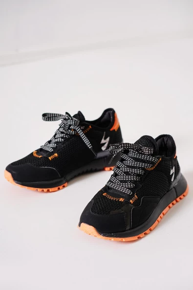 BAYAN SİYAH TURUNCU FİLE VE BAĞCIK DETAYLI SNEAKER GÜNLÜK SPOR AYAKKABI KECSP130