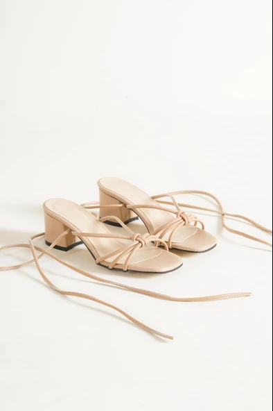 BASSKAN BAYAN BEJ BİLEKTEN BAĞLAMALI İPLİ TERLİKSANDALET ürün görseli 1