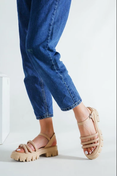 BASSKAN BAYAN NUT YÜKSEK TABAN NİLEKTEN BAĞLAMA BİYELİ TERLİKSANDALET PRD04 - Resim 3