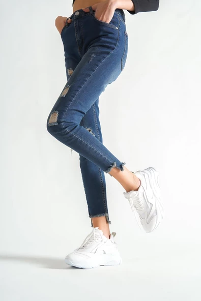 BAYAN BEYAZ YÜKSEK TABANLI FİLE DETAYLI SNEAKER GÜNLÜK SPOR AYAKKABI KECSP140 - Resim 3