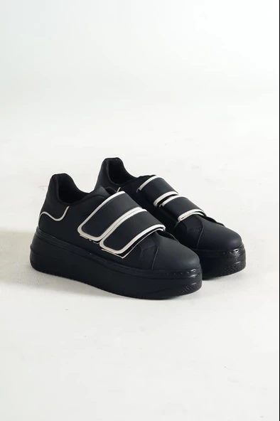 KADIN SİYAH GRİ ÇİFT CIRT CIRT DETAYLI SNEAKER GÜNLÜK SPOR AYAKKABI KECSP121