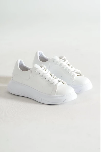 BAYAN BEYAZ BAĞCIKLI ALÇAK DOLGU TABAN SNEAKER GÜNLÜK SPOR AYAKKABI KECSP127