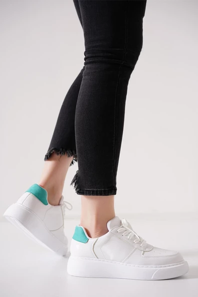 BAYAN MİNT BEYAZ BAĞCIKLI SNEAKER GÜNLÜK SPOR AYAKKABI FDN-01