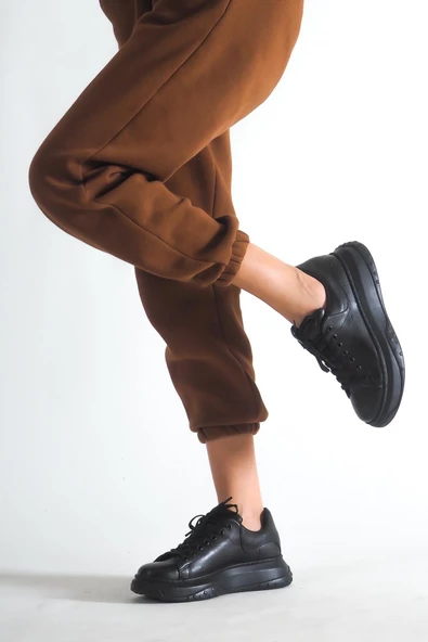 KADIN SİYAH BAĞCIKLI ALÇAK DOLGU TABAN SNEAKER GÜNLÜK SPOR AYAKKABI KECSP127 - 3