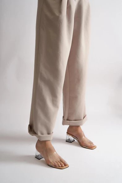 BAYAN NUT ALÇAK KALIN ŞEFFAF TOPUK ŞEFFAF ÇİFT BANT TERLİK - Resim 2