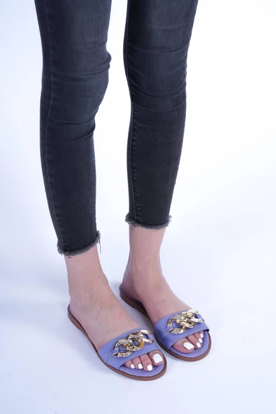 BAYAN LİLA ZİNCİR DETAYLI DÜZ TERLİK - Resim 3