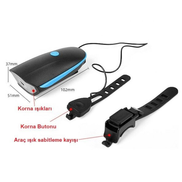 XML-T6 LED 1200 Mah Su Geçirmez Far Kornalı Bisiklet Feneri - 3