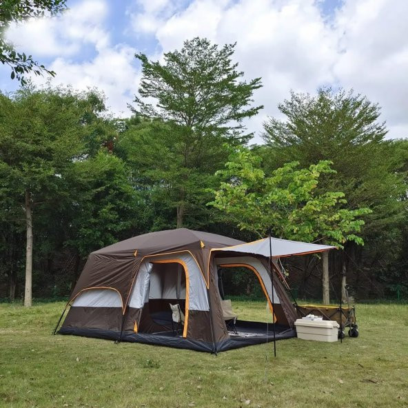EFSANE KAMP-Aile Boyu Büyük Kamp Çadırı 2 Oda 1 Salon Kahverengi - 12 Kişilik
