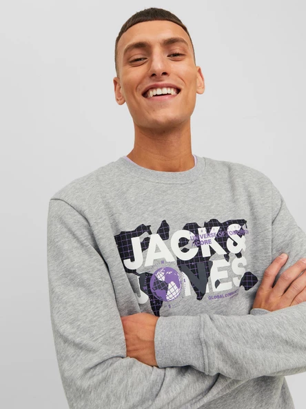 JACK JONES Yazılı Bisiklet Yaka Erkek Sweatshirt 12240211 - Resim 7