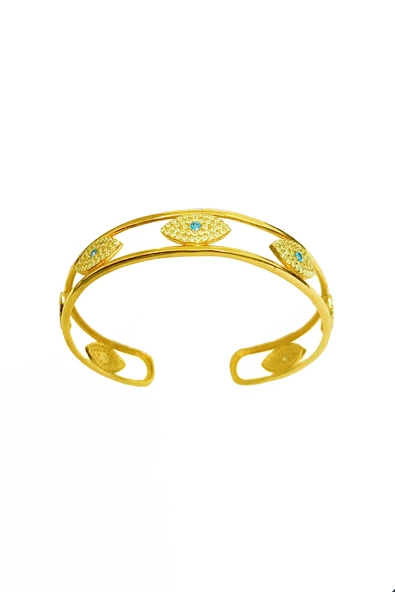 Taşlı Gözlü Gümüş Kelepçe Bilezik - 3