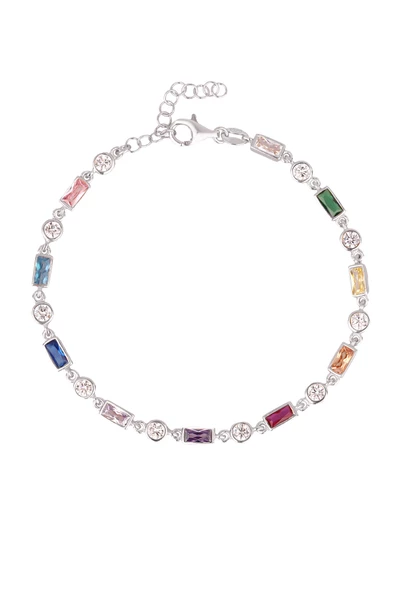 Renkli Taşlı Gümüş Zincir Bileklik - 3