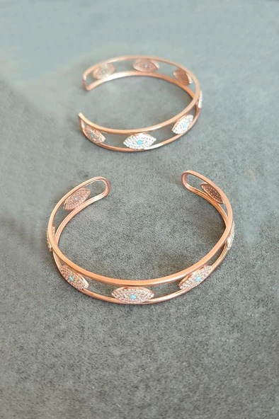 Taşlı Gözlü Gümüş Kelepçe Bilezik - 5