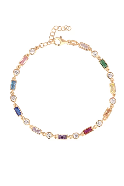 Renkli Taşlı Gümüş Zincir Bileklik - 2