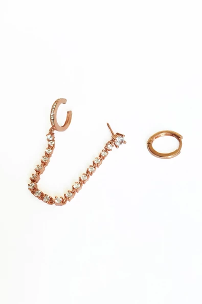 Zincir Büyük Taşlı Sallantılı Gümüş Küpe - 2