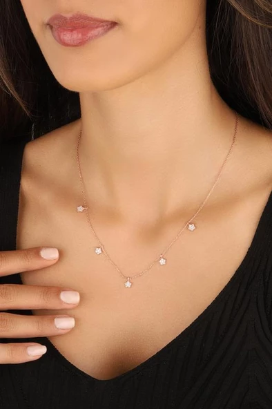 Sallantılı Yıldızlı Gümüş Zincir Kolye - Resim 2