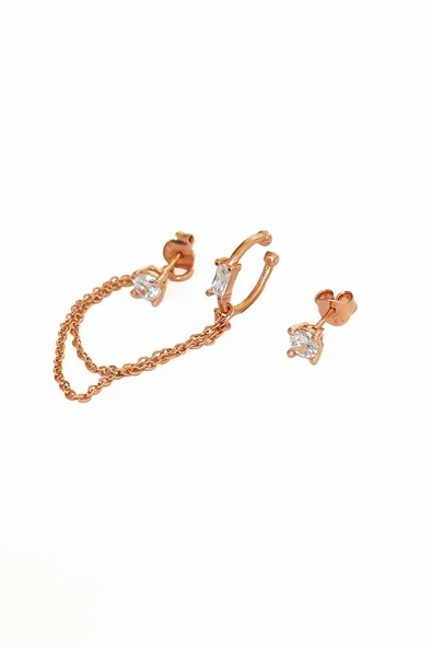 Kıkırdaktan Geçmeli Gümüş Zincir Küpe - 2