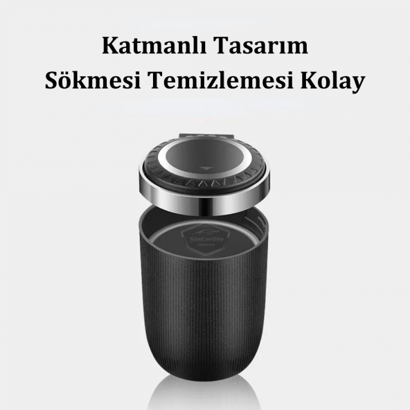 Üniversal Mavi Led Işıklı Yanmaz Koku Geçirmez Lüx Oto Küllük Dumansız Kapaklı Spor Araç İçi Küllük Araba Küllüğü Siyah - 2