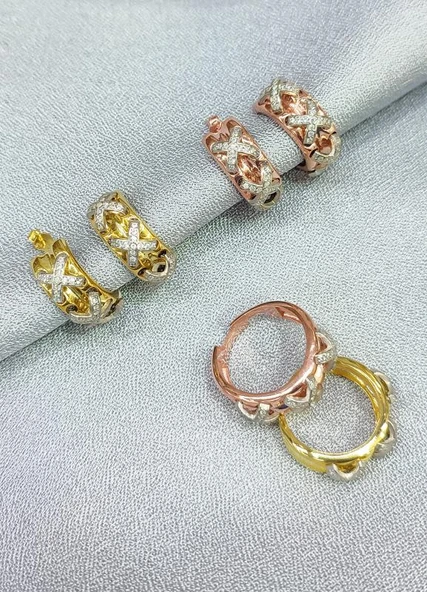 Üç Sıra Çarpı işareti Gümüş Yüzük - 5