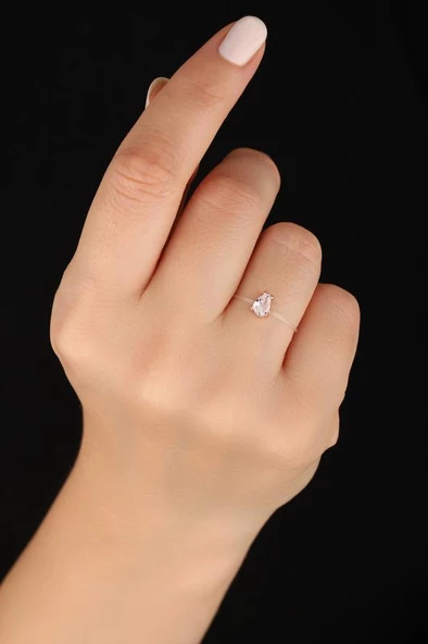 Damla Tek Taşlı Misinalı Gümüş Hayalet Yüzük