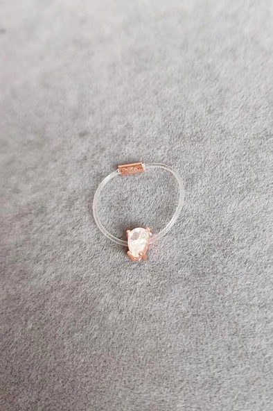 Damla Tek Taşlı Misinalı Gümüş Hayalet Yüzük - 2