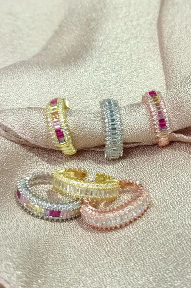 Açık Renkli Baget Taşlı Gümüş Yüzük - Resim 5