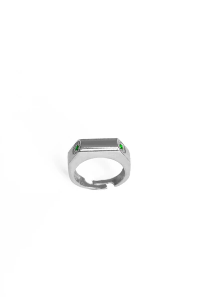 Yeşil Taşlı Yılan Kafası Gümüş Yüzük - 4