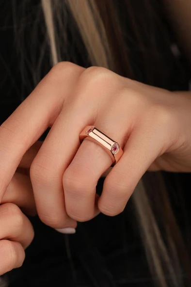 Mercan Taşlı Yılan Kafası Gümüş Yüzük - Resim 5